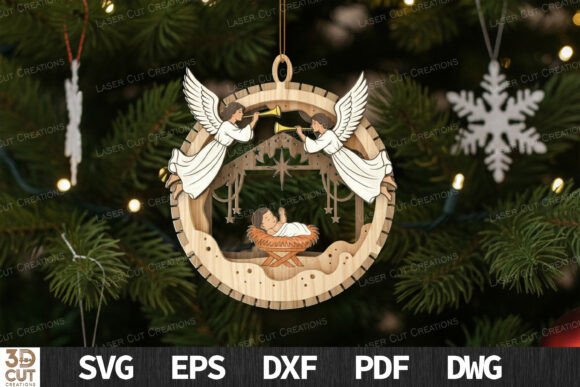 Angels and Baby Jesus Ornament SVG for Winter Amp Laser Cutting