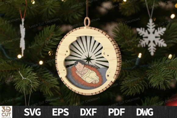 Baby Jesus in Manger Ornament SVG for Winter Amp Laser Cutting