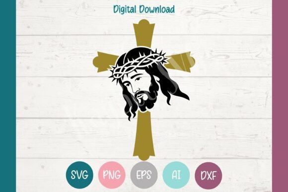 Golden Cross with Jesus Face: A Versatile Graphics Asset for Crafts