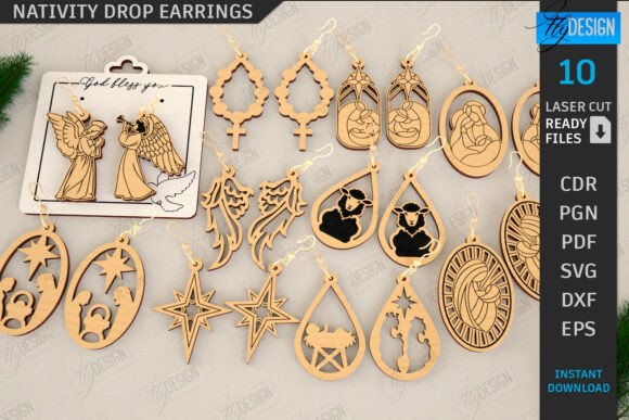 Nativity Drop Earrings Laser Cut Bundle: A Festive Design Asset