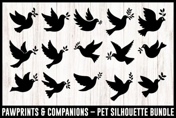 Peace Doves Silhouette Vector Bundle for Graphics & Crafts