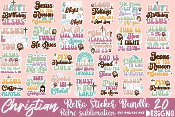Retro Christian Sticker SVG Bundle Vol 2 for Graphics and Crafts